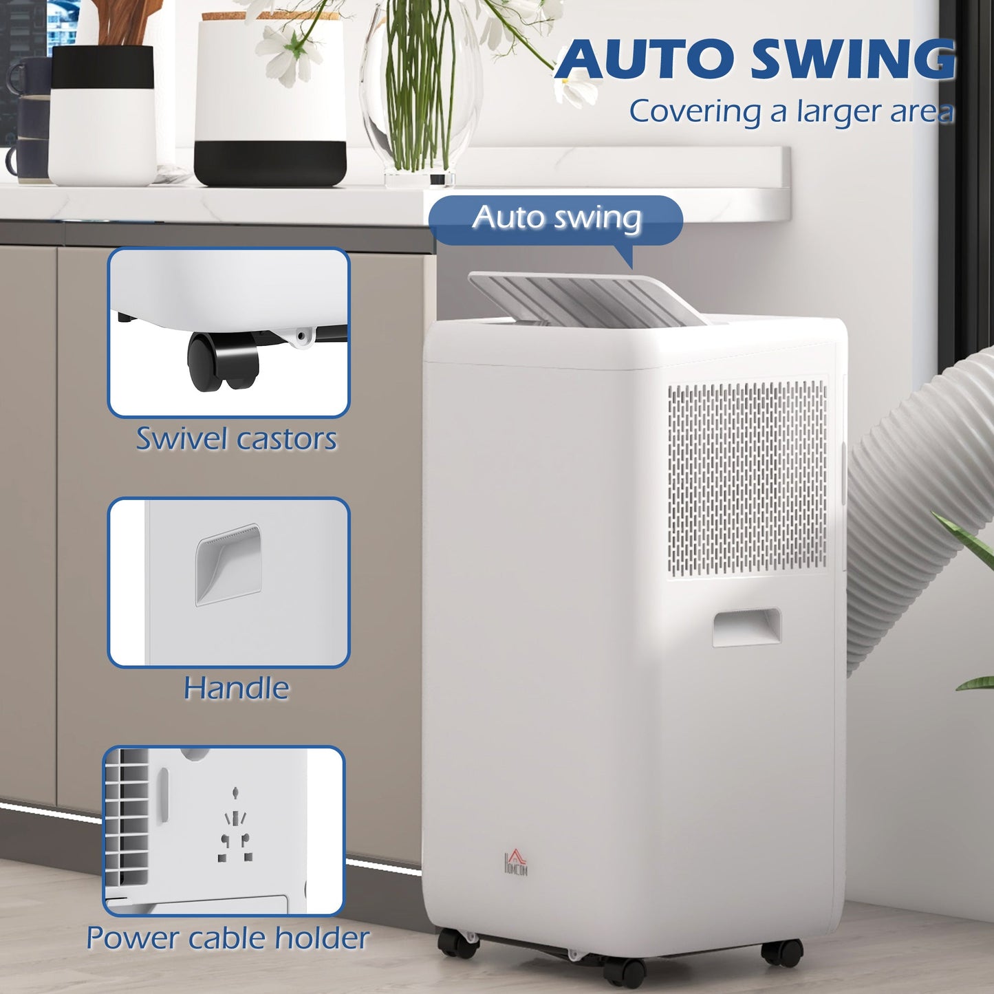 HOMCOM 12000 BTU Mobile Air Conditioner for Room up to 28m_, with Dehumidifier, Auto & Sleep Mode, 24H Timer, Wheels