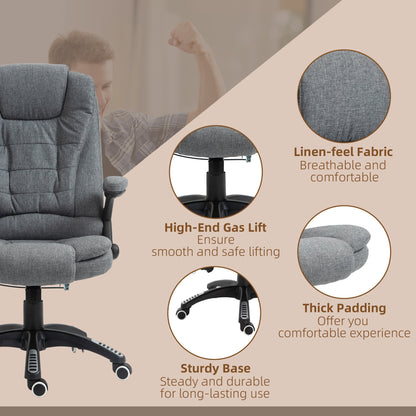 Vinsetto Massage Recliner Chair Heated Office Chair with Six Massage Points Linen-Feel Fabric 360¡ Swivel Wheels Grey