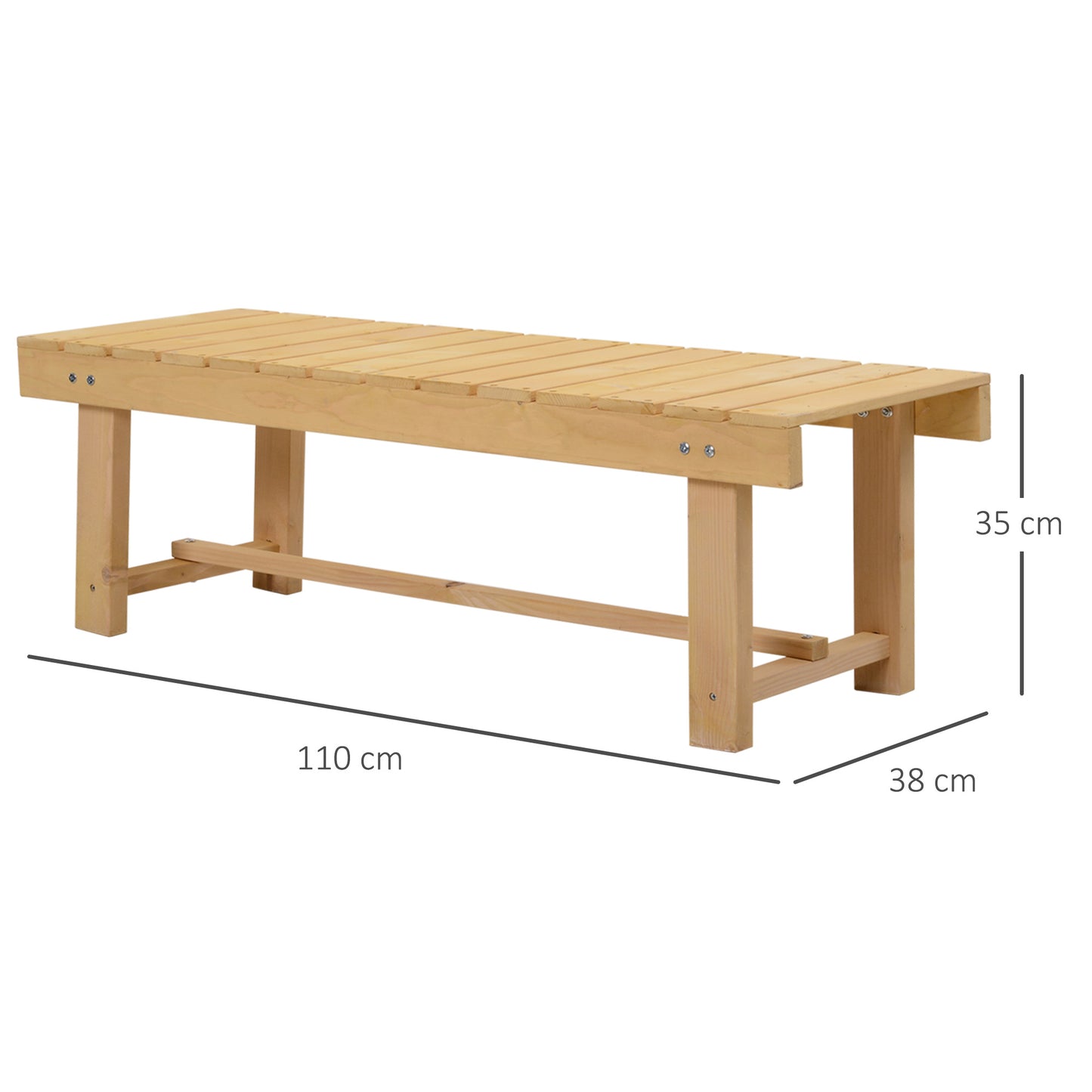 Outsunny 5-częściowa drewniana ławka ogrodowa do użytku wewnątrz i na zewnątrz, 2-osobowa, jodła, 110 dł. x 38 szer. x 35 wys. cm, kolor naturalny
