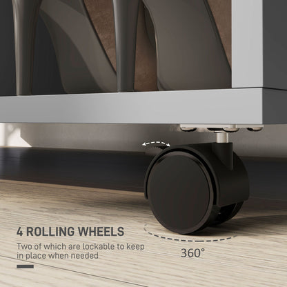 HOMCOM Open Wardrobe on Wheels, Bedroom Wardrobe with Clothes Hanging Rail, 2 Storage Shelves, Mobile Garment Rack for Cloakroom, Hallway, Grey