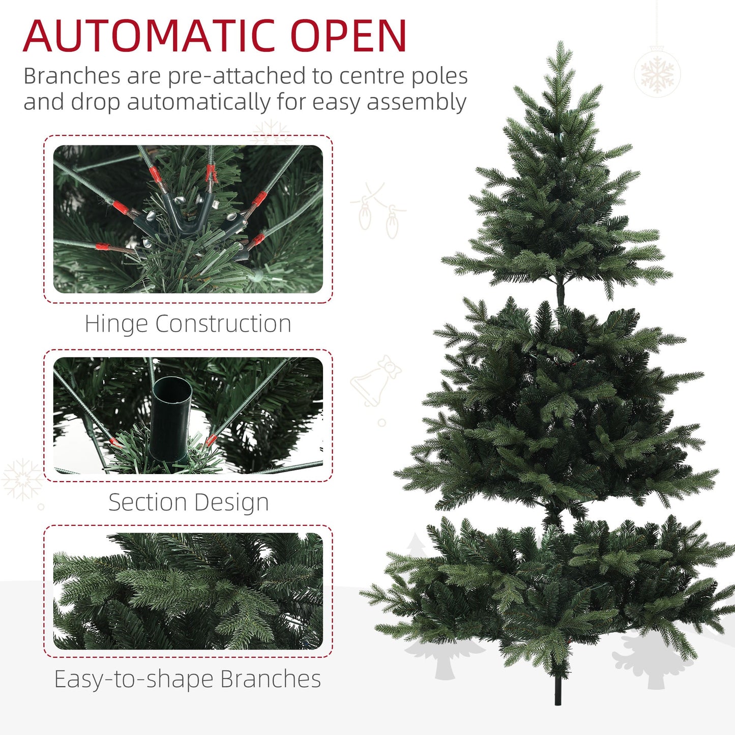 HOMCOM 7ft Artificial Spurce Christmas Tree with 3116 Branch Tips and Foldable Steel Base, Realistic Hinged Xmas Tree, Holiday DŽcor for Home Office, Green