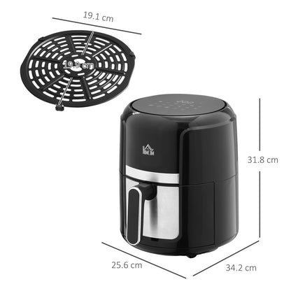 HOMCOM 4L Air Fryer, 1300W Air Fryer Oven with Digital Touch Display, Rapid Air Circulation, 12 Cooking Programs, Adjustable Temperature, Timer, Nonstick Basket for Oil Less or Low Fat Cooking, Black