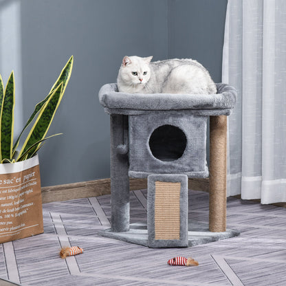 PawHut Cat Tree Tower for Indoor Cats Cat Scratching Post Climbing Activity Centre w/Jute Scratching Pad, Toy Ball, Cat House - Grey