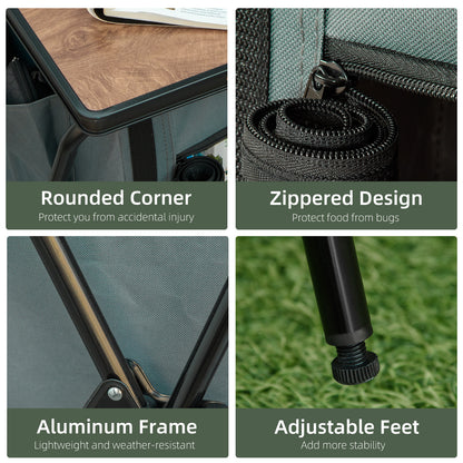 Outsunny Camping Cupboard, Aluminium Foldable Camping Kitchen Station Cook Table with Storage Shelves and Carrying Bag for BBQ Party Picnic Backyard