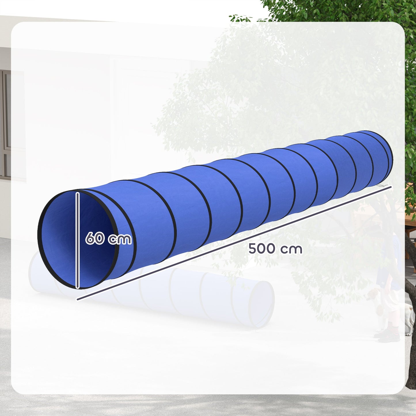 PawHut Dog Tunnel, 500 x 60 cm, Foldable Play Tunnel with 6 Pegs and Bag, Tear-Resistant Outdoor Dog Agility Equipment, Blue