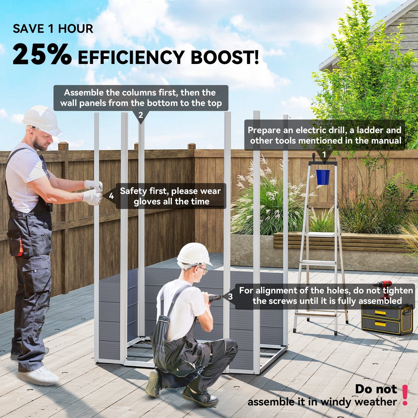 Outsunny 4.4ft x 3.3ft size Aluminium Frame and Plastic Wall Shed, with Foundation - Grey