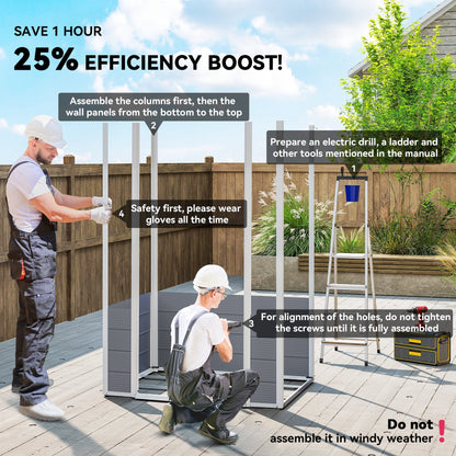 Outsunny 4.4ft x 3.3ft size Aluminium Frame and Plastic Wall Shed, with Foundation - Grey