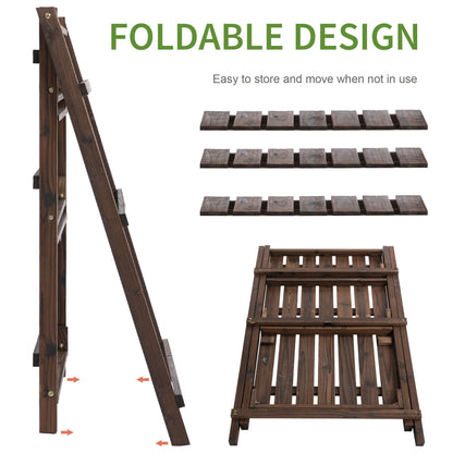 3 طبقات رف نباتات خشبي قابل للطي حامل أواني نباتات داخلي خارجي 60 لتر × 37 عرض × 93 ارتفاع سم