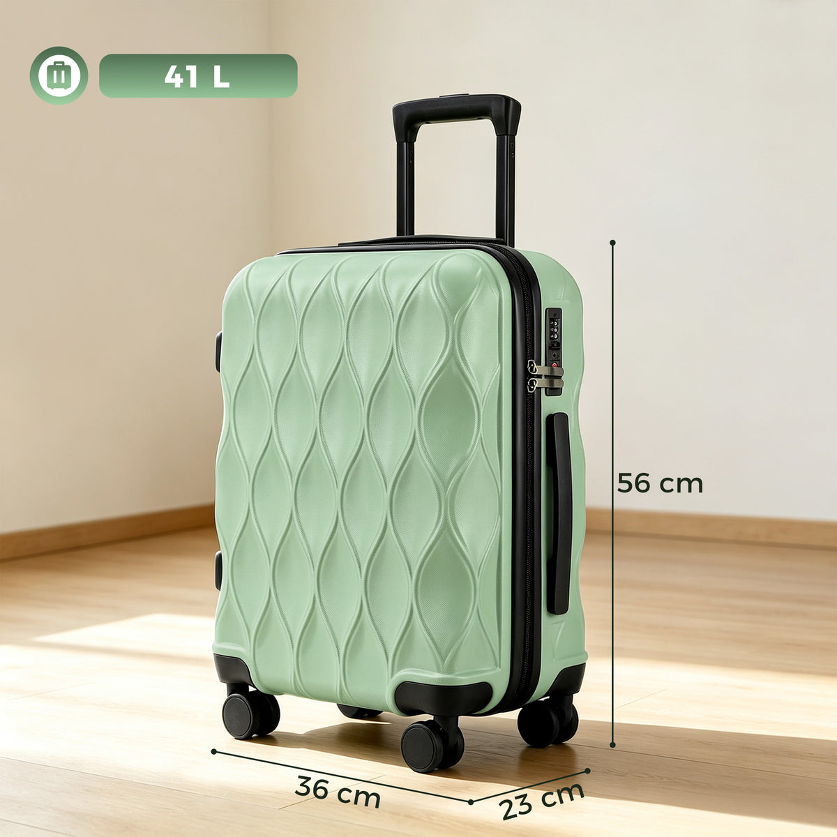 HOMCOM 22Inch 56cm Suitcase, ABS Hard Shell Carry On Luggage with TSA Lock, Spinner Wheels, Telescopic Handle, Green