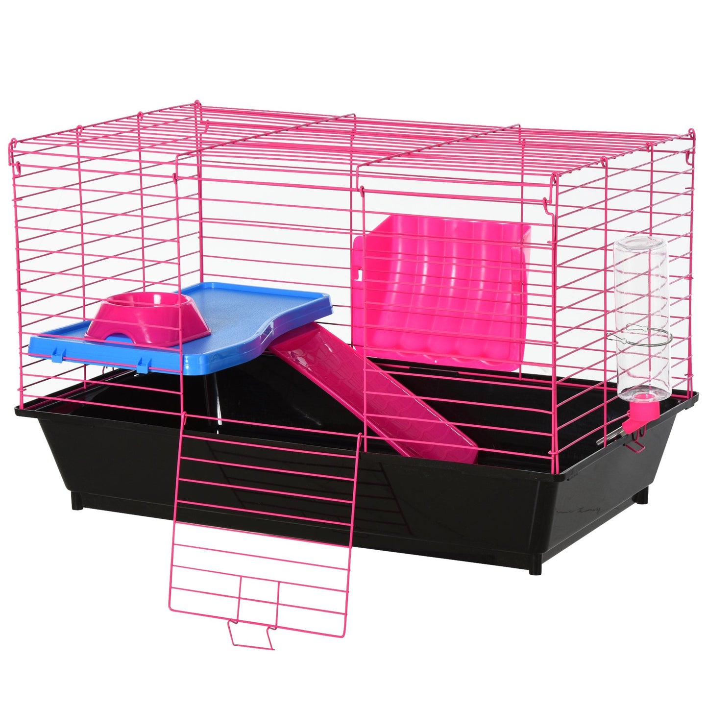 PawHut Dwarf Hamster Metal Cage Guinea Pigs Hutches w/ Tunnels Pink