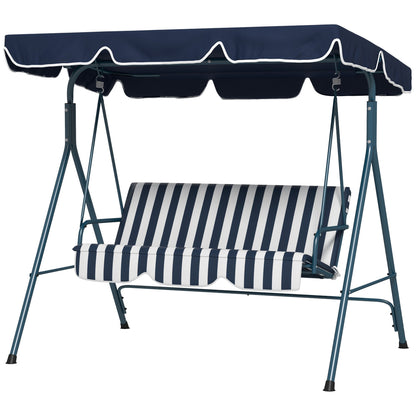 Outsunny 3-Seat Swing Chair Garden Swing Seat with Adjustable Canopy for Patio, Blue and White