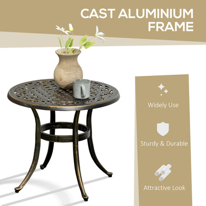 Outsunny 60cm Industrial Side Table, Round Hollow Top Design End Table with Cast Aluminum Frame for Patio, Garden, Balcony, Bronze