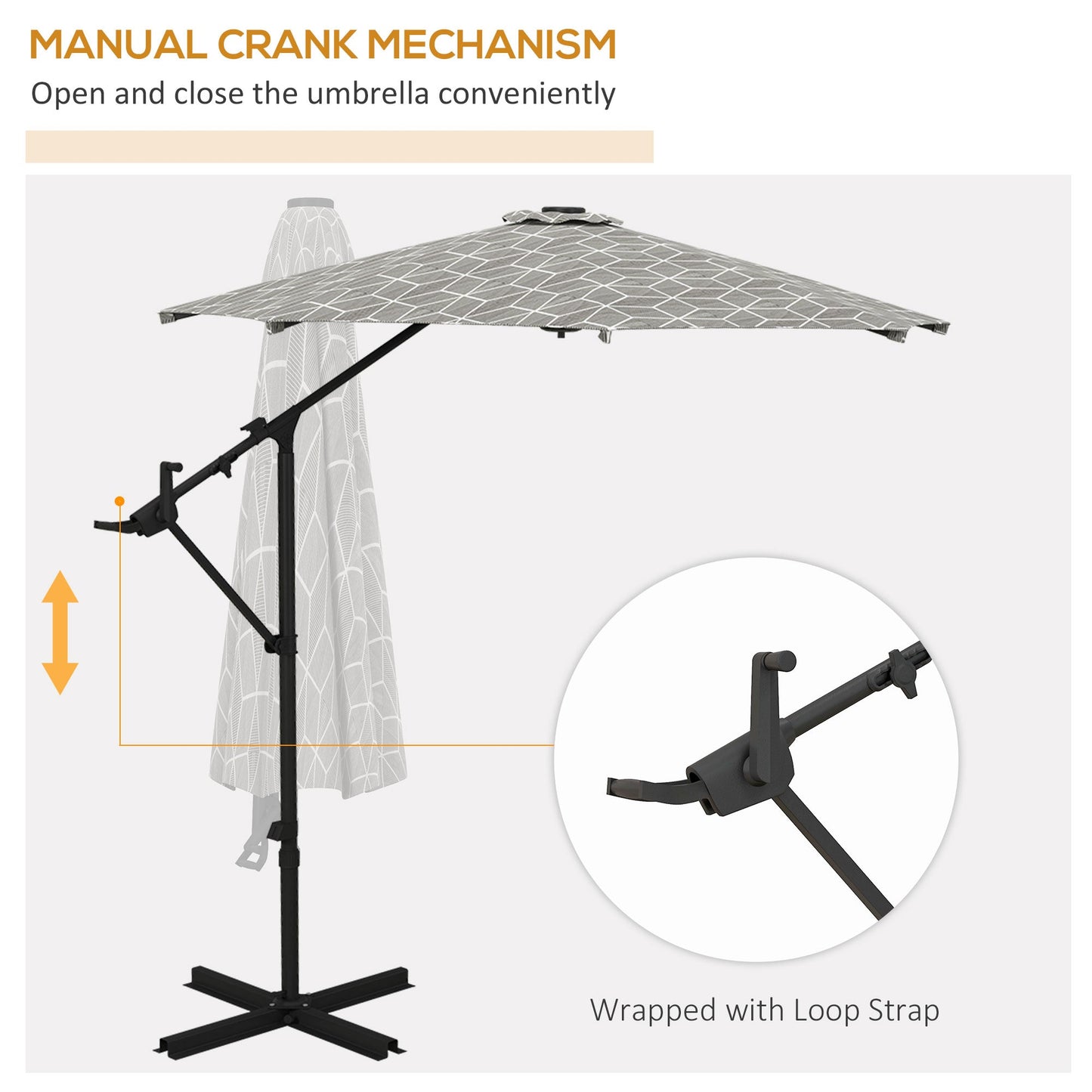 3(m) Convertible Cantilever Parasol and Centre-post Garden Parasol With Cross Base, 360° Rotation Banana Parasol with Crank Handle