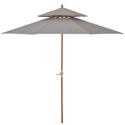 Outsunny 2.7 m Double Tier Outdoor Patio Garden Sun Umbrella Sunshade Wooden Parasol Grey Shade Canopy