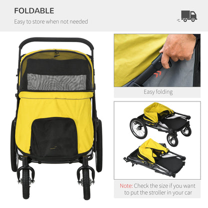 PawHut Foldable Pet Stroller, with Washable Cushion, Storage Bags, Safety Leash, for Medium, Large Dogs, Catts, Travel - Yellow