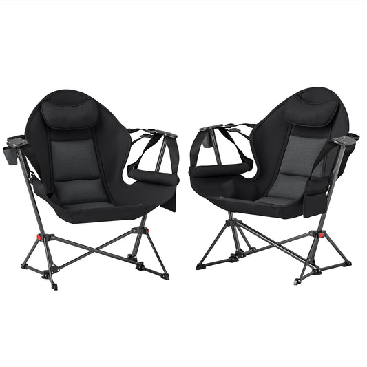 Outsunny Hammock Camping Chair Set of 2, Adjustable Back Portable Swinging Camping Chair with Cup Holder, Headrest, Padded Seat and Carry Bag for Travel Fishing Hiking, Black