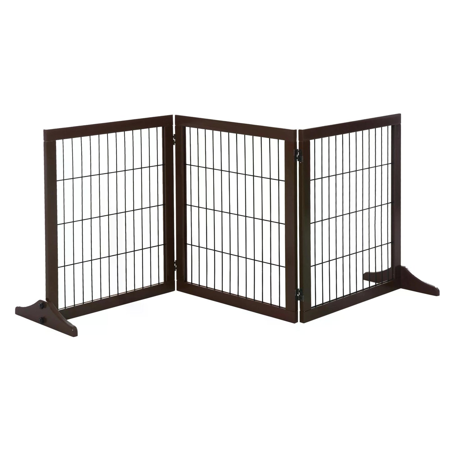 PawHut Freestanding Dog Gate 3 Panel Safety Pet Barrier Foldable w/ Support Feet Brown 185 x71 cm