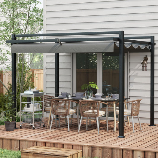 Outsunny 3 x 3(m) Rozwijana pergola, zadaszenie ogrodowe z aluminiową ramą, na grill, patio, pokład, ciemnoszary