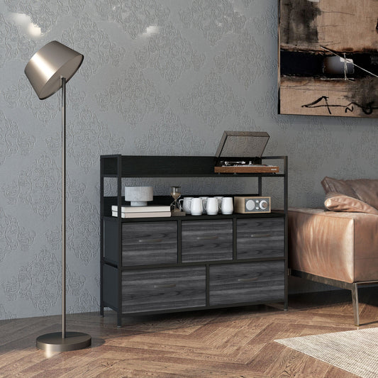Komoda HOMCOM Rustic z pięcioma szufladami z tkaniny - czarna