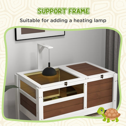 PawHut Wooden Tortoise House, with Shelter, Run, Shelf, Lamp Holder, Tray