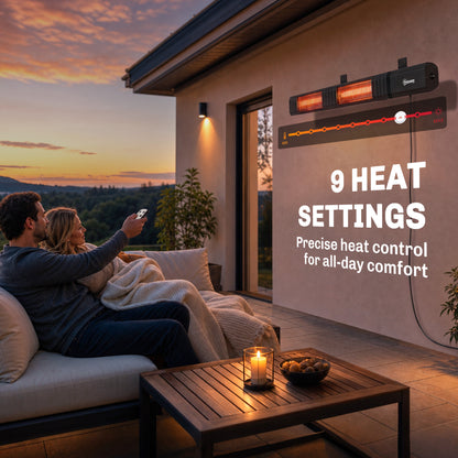 Outsunny 3000 W Electric Infrared Patio Heater, Wall Mounted IP65 Garden Heater with 9 Heat Settings, 24 H Timer, Black