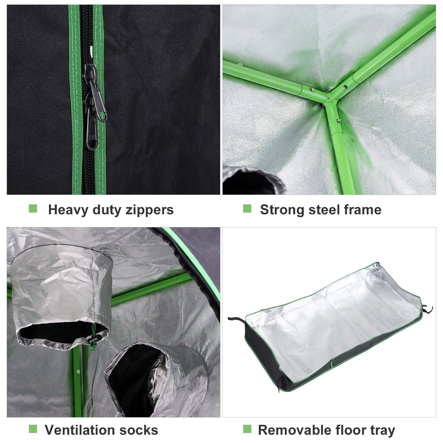 Outsunny Grow Tent odblaskowy Mylar Hydroponiczny z regulowanymi otworami wentylacyjnymi i tacką podłogową do uprawy roślin w pomieszczeniach, 120 x 60 x 150 cm (47" x 23,5" szer. x 59")