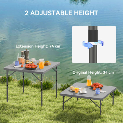 Outsunny 3ft Folding Camping Table, Heavy Duty Picnic Table with 2 Adjustable Height for Indoor Outdoor Garden, Party, BBQ, Dark Grey