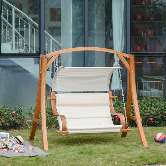 Outsunny Drewniany fotel huśtawka z ramą w kształcie litery A z baldachimem i poduszką do ogrodu na patio
