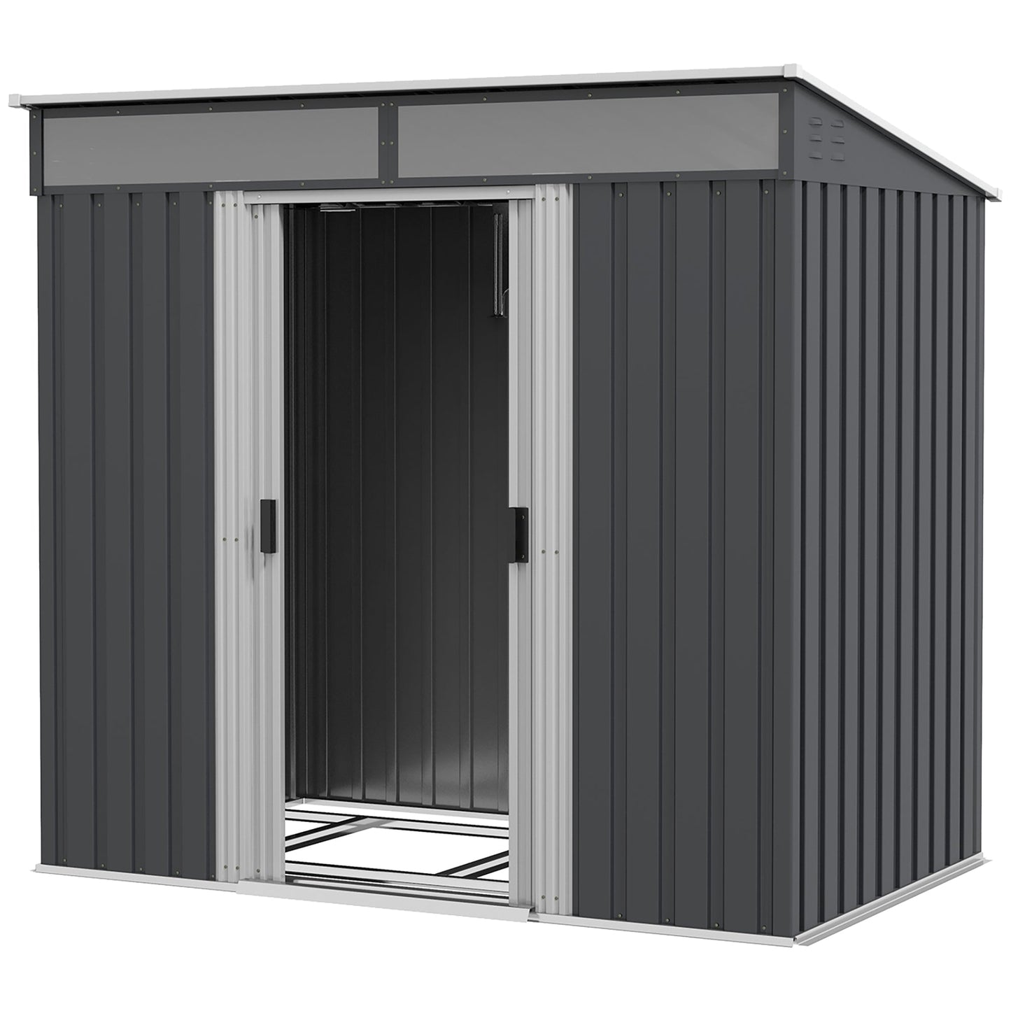 Outsunny 6.5 x 4FT Galvanised Metal Shed with Foundation, Lockable Tool Garden Shed with Double Sliding Doors and 2 Vents, Grey