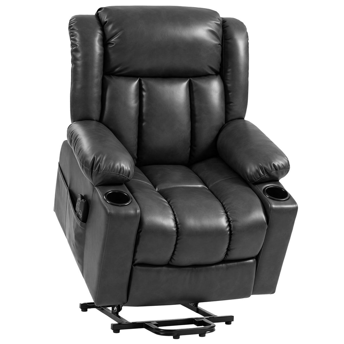 HOMCOM Riser Recliner Chair with Massage and Heat for Elderly, PU Leather Power Electric Lift Armchair, Cup Holders, Dark Grey