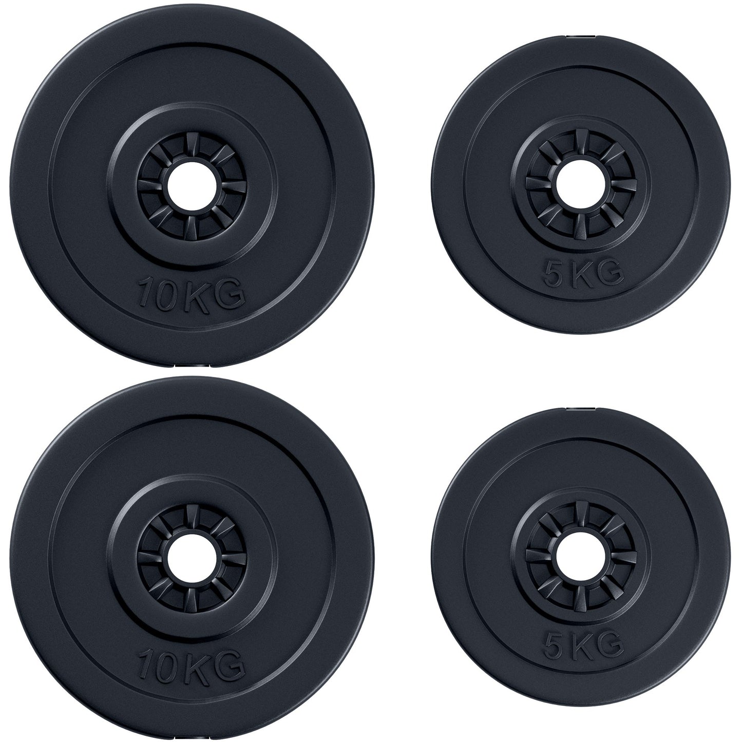 HOMCOM 4pc Durable Gym Barbell Plates W/ 1 inch Holes Weight Dumbbell Set for Exercise Fitting Gym Body Workout Disc Weight Plate Set 2 x 5kg & 2 x 10kg Black