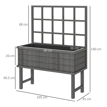 Outsunny Wooden Raised Planter with Trellis for Vine Climbing Plants, Garden Bed with Drainage Holes & Bed Liner for Vegetables, Flowers, Herbs - Grey