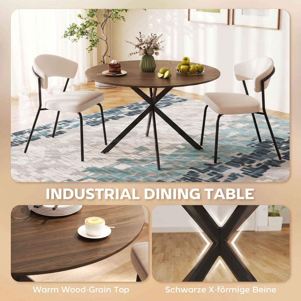 HOMCOM Dining Table for 4, 120 cm Industrial Kitchen Table with Wood Effect Tabletop and Steel Legs, Brown