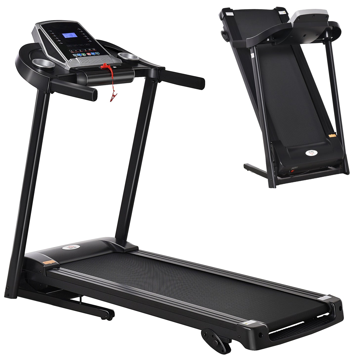 HOMCOM Folding Treadmill, 2.0HP Incline Treadmill Running Machine, 12.8 km/h, with LED Display, Manual Incline, 12 Preset Programs, Drink & Phone Holder for Home Gym Fitness