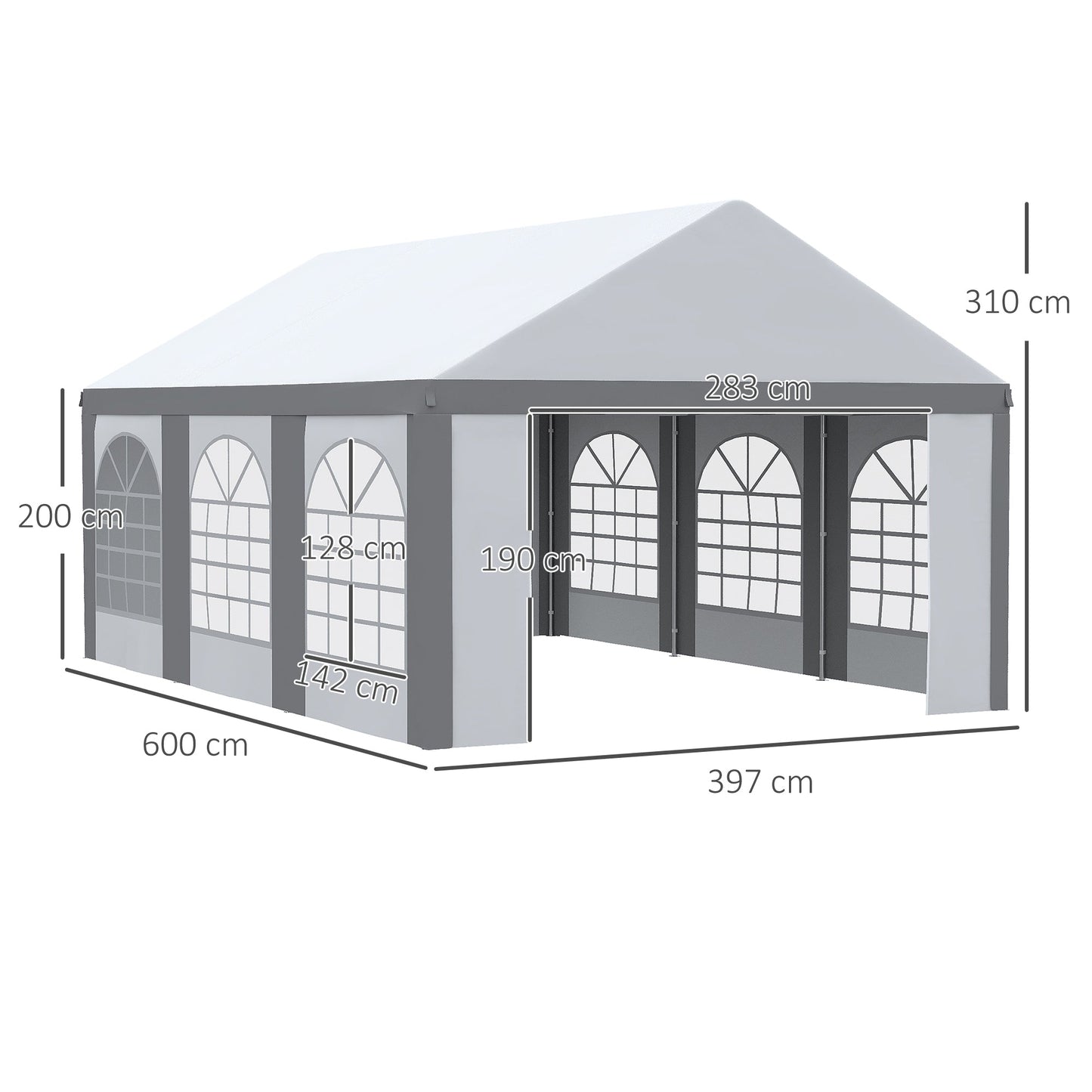 Outsunny 6m x 4m Marquee Gazebo with Sides, Level 5 Wind Protection & Waterproof, Light Grey