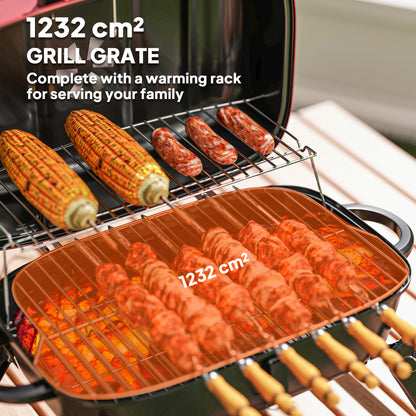 Outsunny Charcoal Barbecue Grill Folding BBQ Grill with 1232 cm√Ç¬≤ Cooking Area, Adjustable Vent, Thermometer, Handles for Camping Picnic, Red