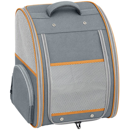 PawHut Pet Backpack Carrier, Foldable Pet Carrier Backpack for Mini Dogs Cats Up to 5 kg, with Mesh Window, Grey