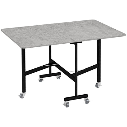 HOMCOM Mobile Drop Leaf Table, Folding Dining Table with 6 Wheels & Brakes, Kitchen Table for Small Spaces, Grey Marble Effect