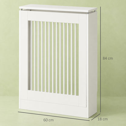 HOMCOM Radiator Cover Vertical Slatted Grille Heater Cover Top Shelf MDF Steel for Heat Circulation 60 x 18 x 84 cm White