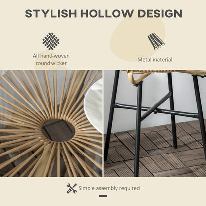 Outsunny Rattan Side Table, Round Outdoor Coffee Table, with Round PE Rattan and Tempered Glass Table Top for Patio, Garden, Balcony, Beige