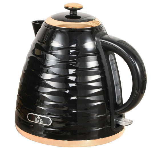 HOMCOM Electric Kettle, 1.7L, Fast Boil, 3kW Water Kettle with Removable Washable Anti-scale Filter, Auto Shut-off, 360¡ Swivel, BPA Free, Black Water Ripple Texture