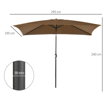 Outsunny 3x2m Garden Parasol Umbrella Outdoor Sun Shade Canopy with Tilt and Crank, Aluminium Frame Rectangular, Brown