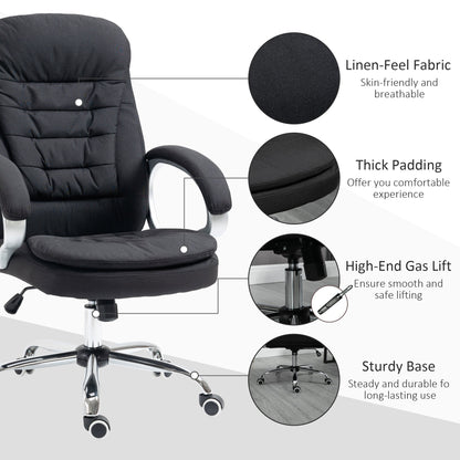 Vinsetto Ergonomic Office Chair Task Chair for Home with Arm, Swivel Wheels, Linen Fabric, Black