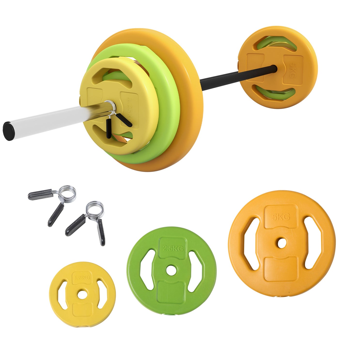 HOMCOM 20kg Barbell Weights Set, Adjustable Weights with Non-slip Handle, for Women and Men Home Gym Exercise Weight Strength Training