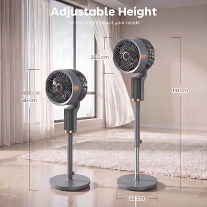 HOMCOM 20 dB Silent Standing Fan for Bedroom, 44" Pedestal Fan with 90° Oscillating, 8 Speeds and LED Light, Grey