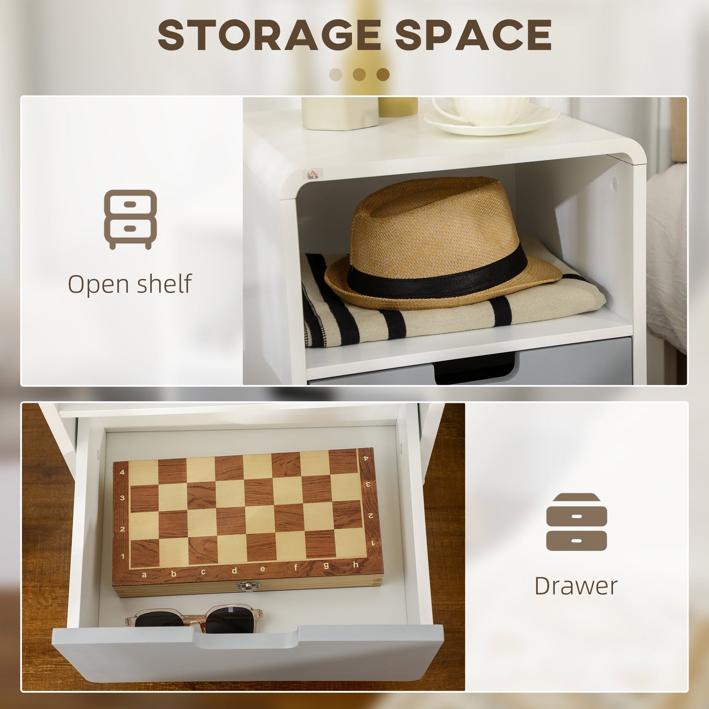 منضدة خشبية بجانب السرير من HOMCOM مع درج ومصباح خشبي وحدة تخزين مكتبية لغرفة النوم على الطراز الاسكندنافي الشمالي، مجموعة من 2