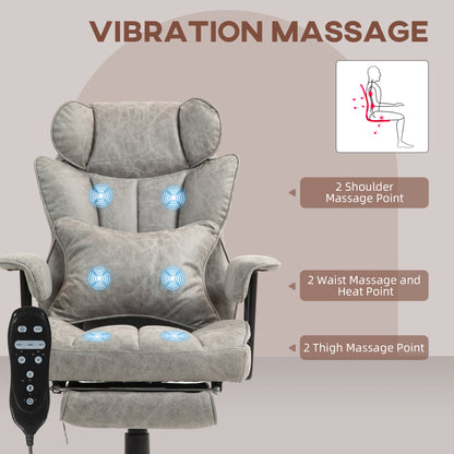 HOMCOM Office Chair with 6 Point Massage and Heat, Ergonomic Desk Chair with Foot Rest, Lumbar Support, Reclining Function and Wide Seat, Height-Adjustable High Back Swivel Rolling for Home, Grey