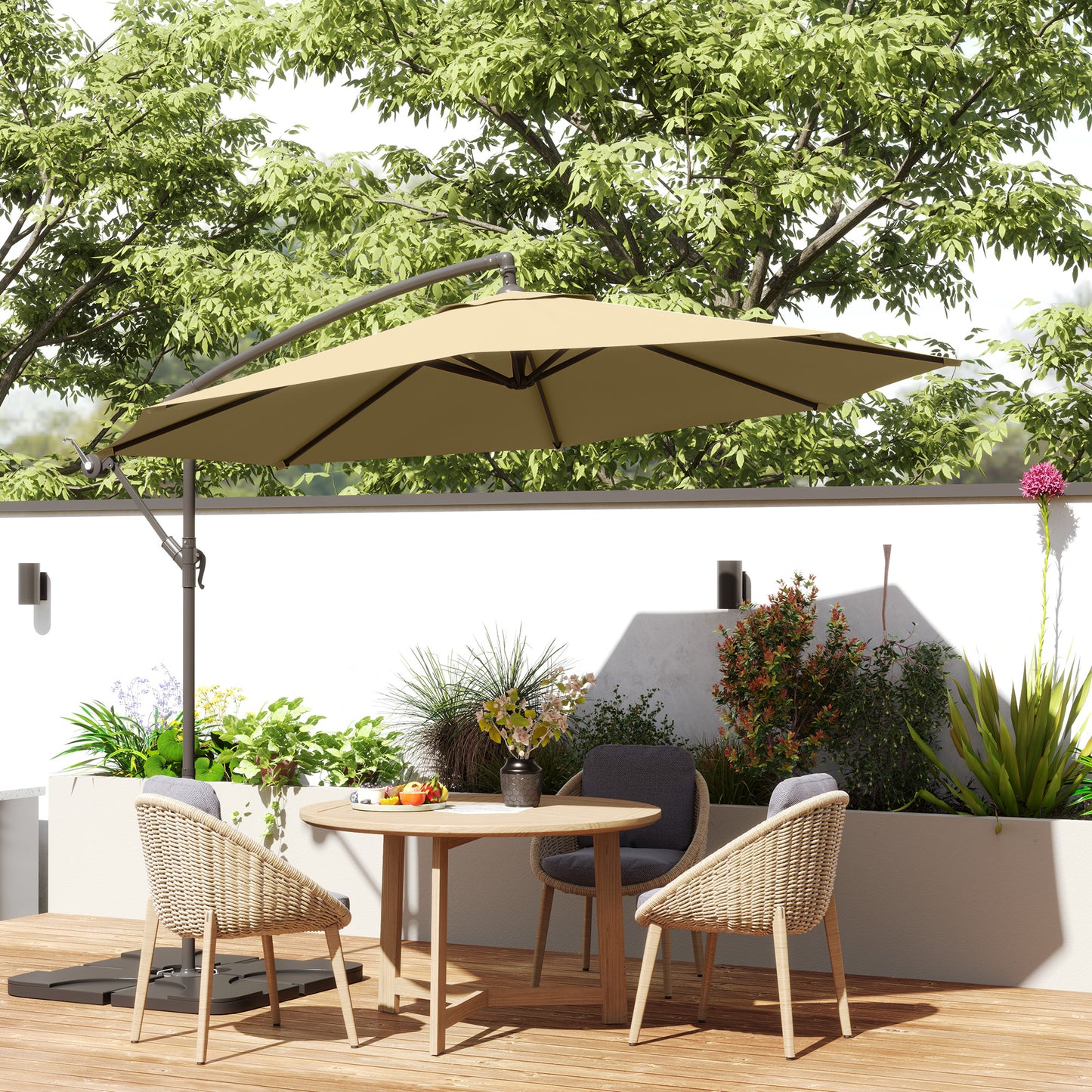 Parasol wiszący Outsunny 3m z podstawą, obciążnikami i pokrowcem - piaskowo-brązowy