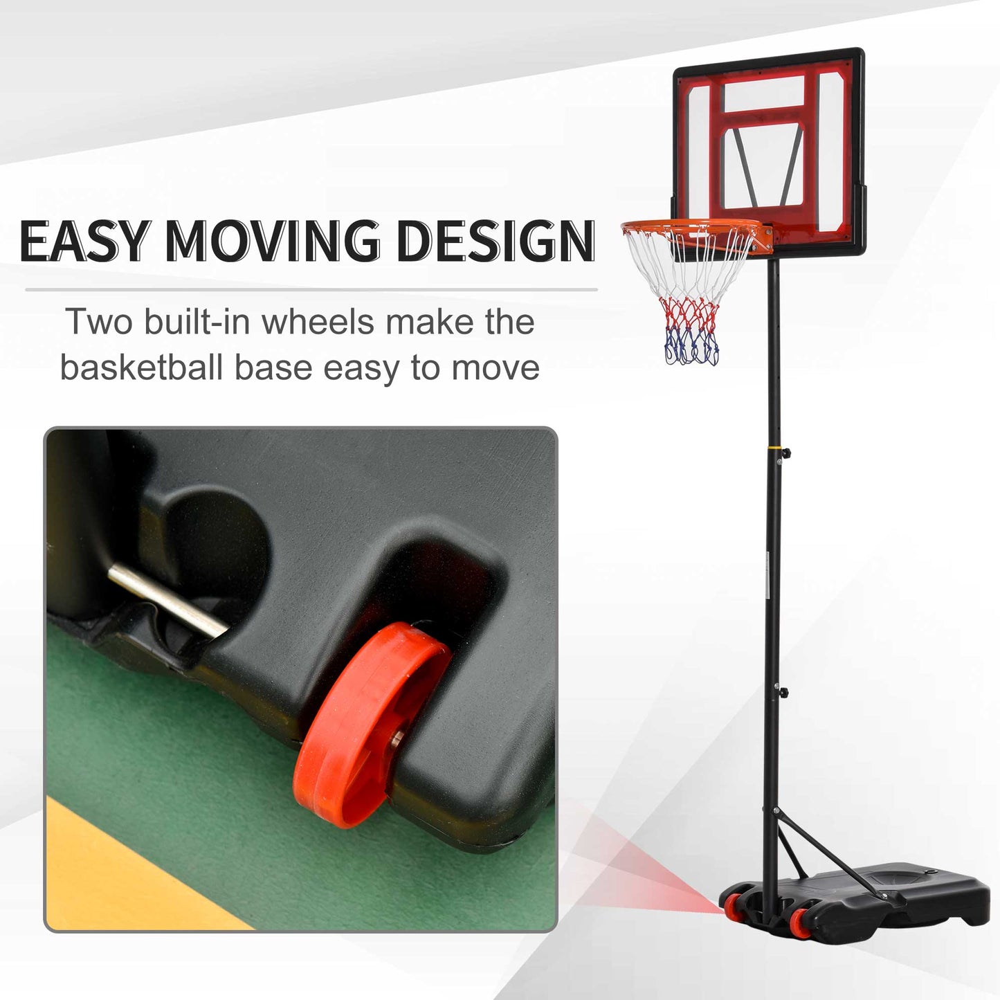 Portable Basketball Hoop Stand 160-210cm Adjustable Height Sturdy Rim Hoop w/ Large Wheels Stable Base & Net Free Standing