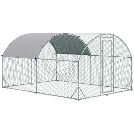 PawHut Walk In Chicken Run Galvanised Chicken Coop Hen Poultry House Cage Rabbit Hutch Pet Playpen Garden with Water-Resist Cover, 2.8 x 3.8 x 2m